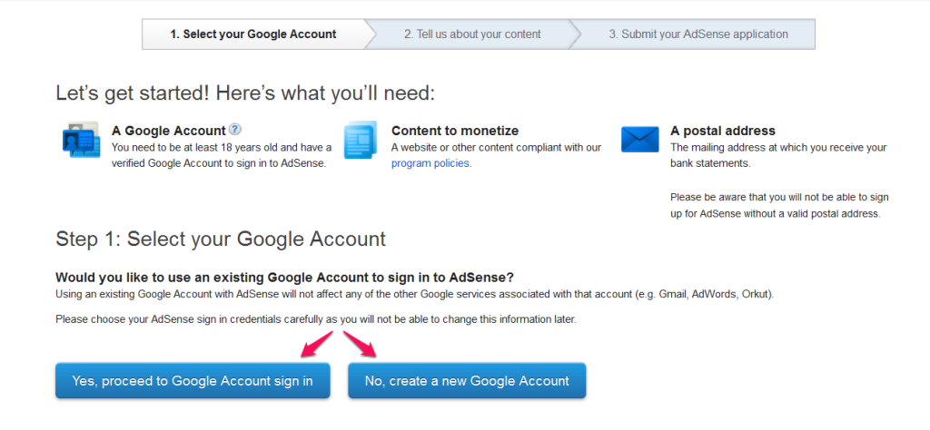 Sign up for an AdSense account