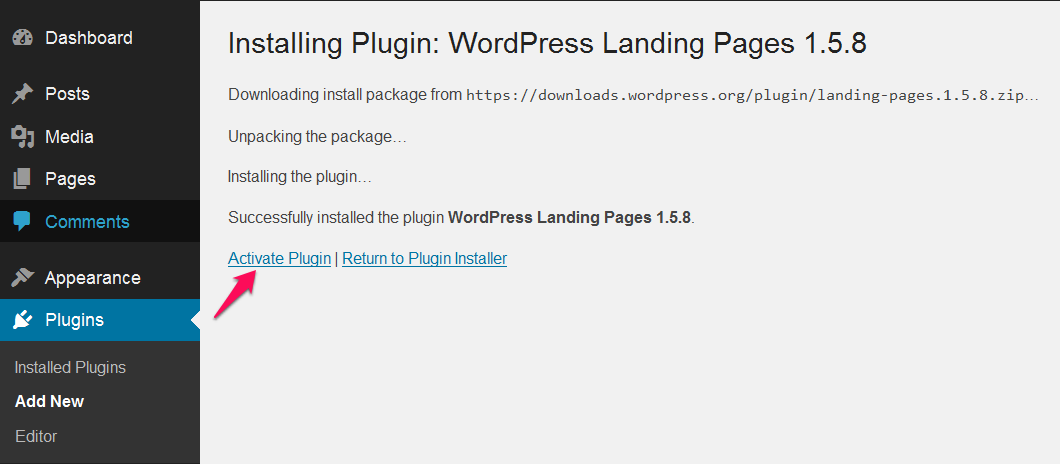 Activate WordPress Landing Pages