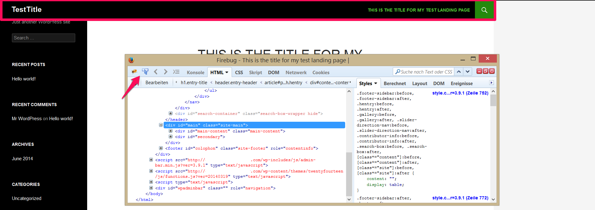 Inspect the site's element using Firebug