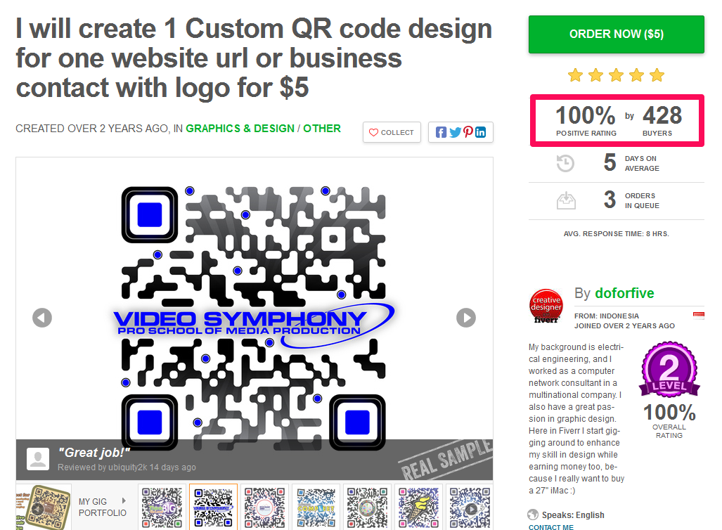 Sell custom QR codes on Fiverr
