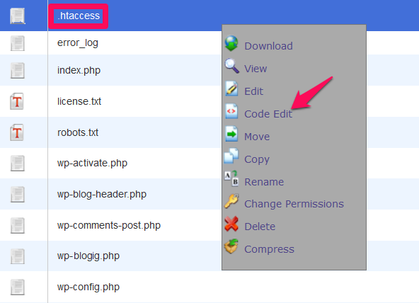 Edit your .htaccess file through "Code Edit" in cPanel