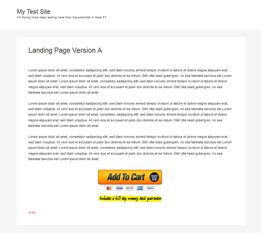 Example of landing page version A