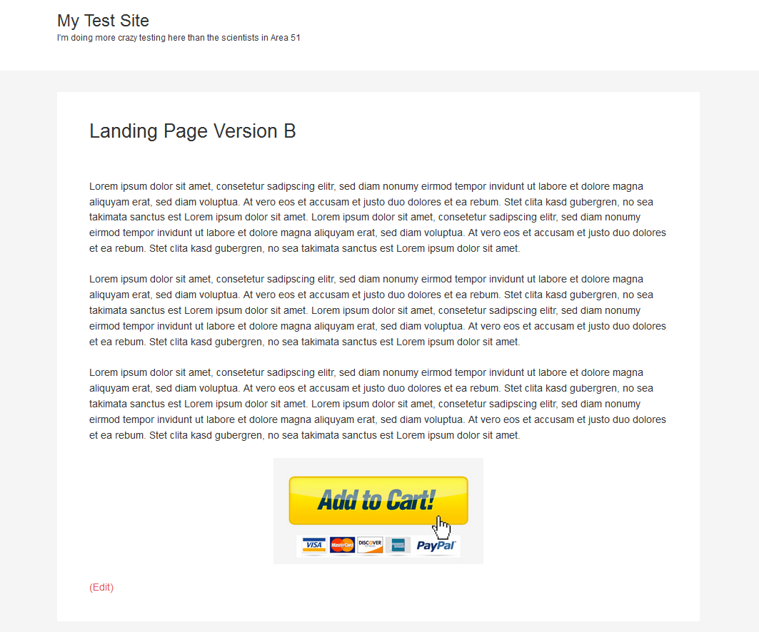 Example of landing page version B