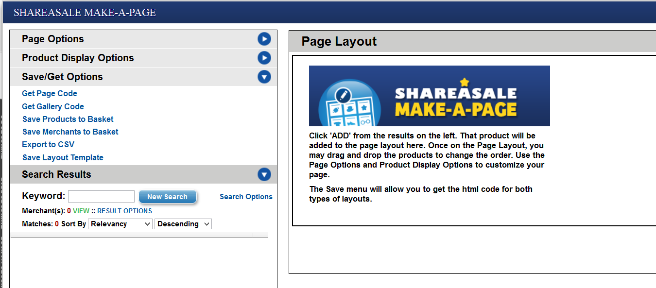 The Make A Page feature of ShareASale