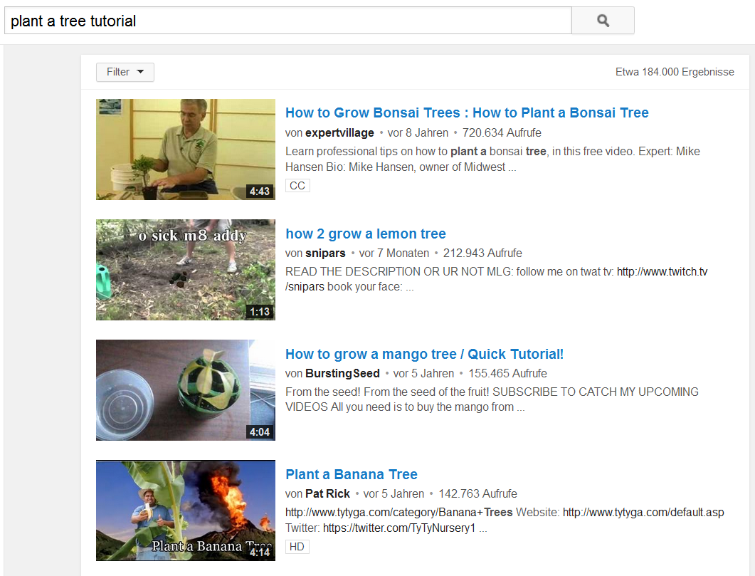 Skim through the list of YouTube channels